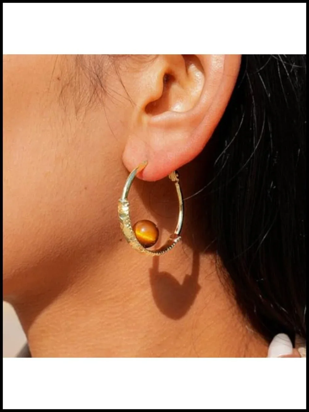 Vintage Brown Resin Gold Round Hoop Pearl Earrings Dangle Huggie Y2K Statement